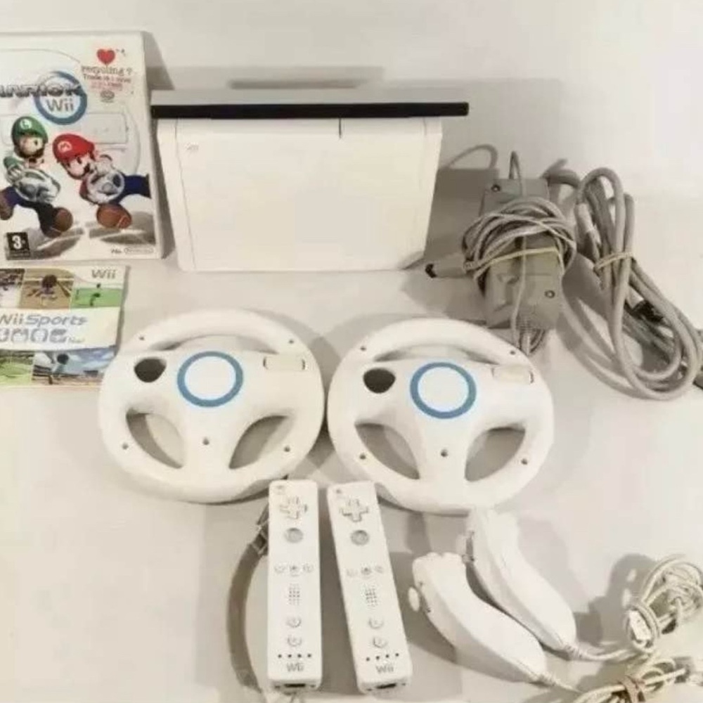 Nintendo Wii Set with White and Blue Accessories